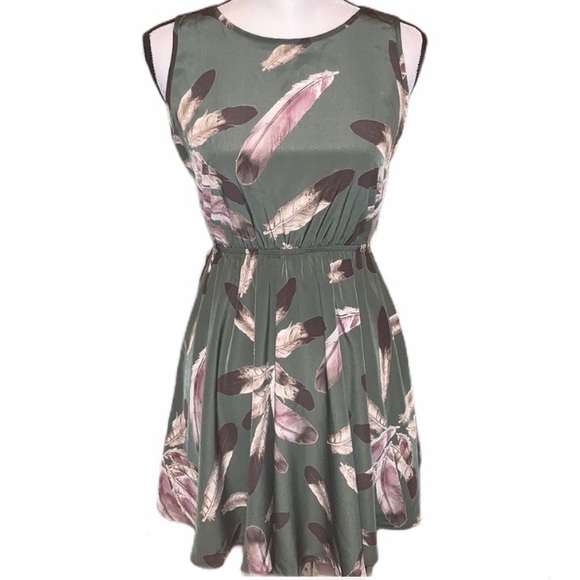 No Brand Dresses & Skirts - Fit and Flare Olive Green Feather Dress